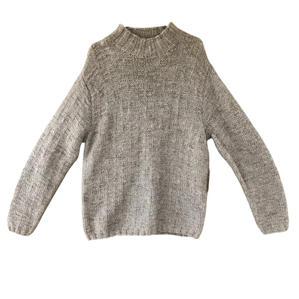 Bowen & Wright Menswear Size‎ Medium 100% Hand Knit Wool Sweater Gray Mock Neck